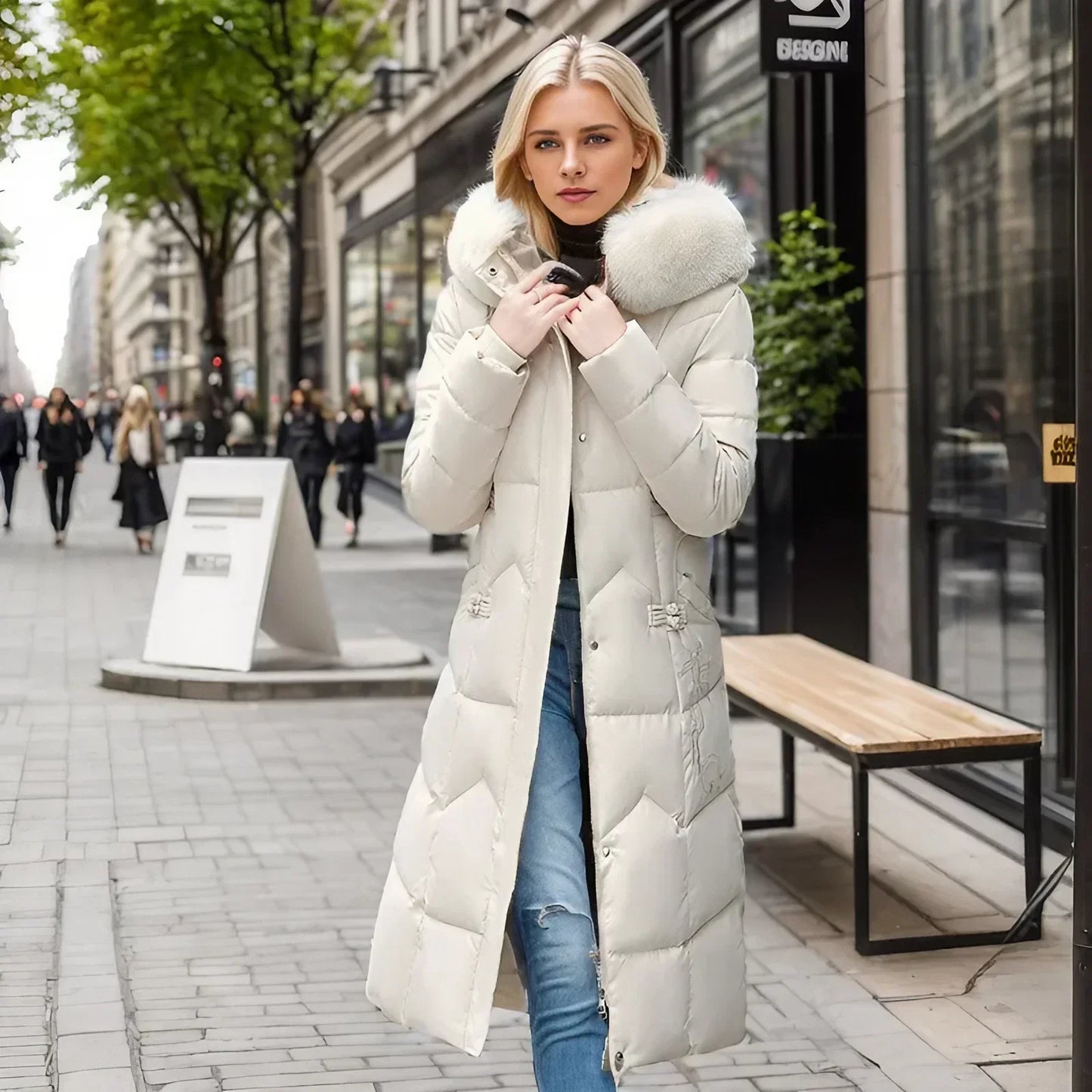 Freya™ | Winter-Langmantel mit Pelzkragen