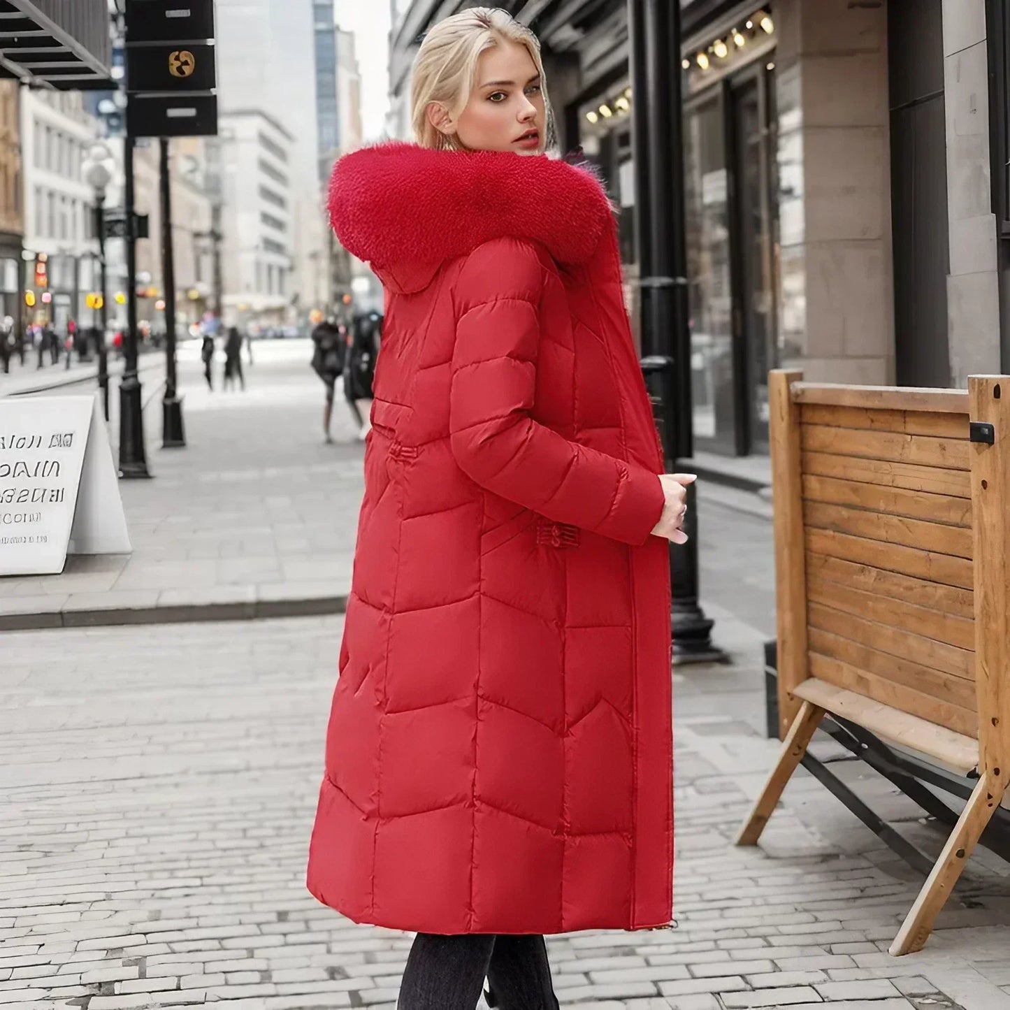 Freya™ | Winter-Langmantel mit Pelzkragen