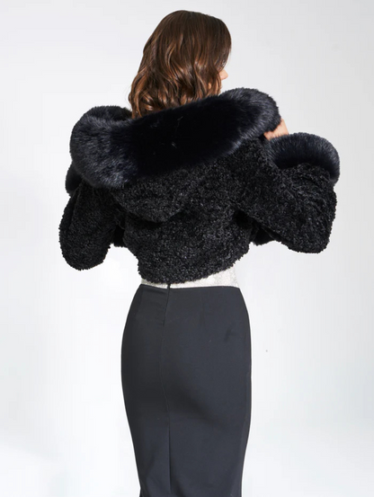 Sofia™ | Plüsch Faux Fur Mantel mit Kapuze